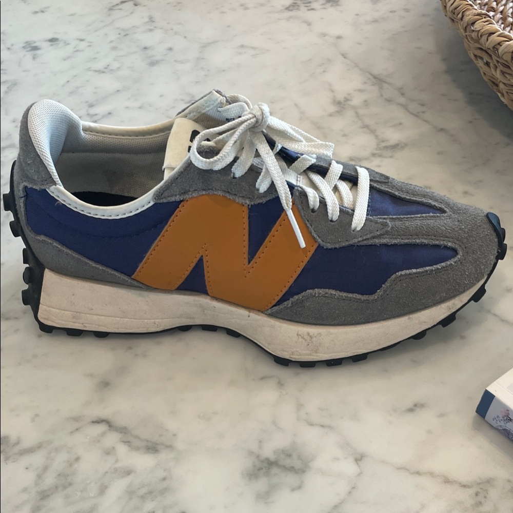 New Balance Blue, Gray, and Orange 327 Sneakers